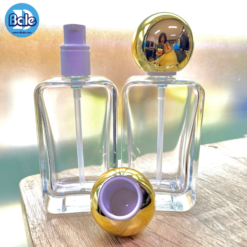 jpf224 100ml. ขวดเซรั่มน้ำหอม ทรงเหลี่ยม หัวปั๊มฝาครอบทรงกลมสีทองเงา